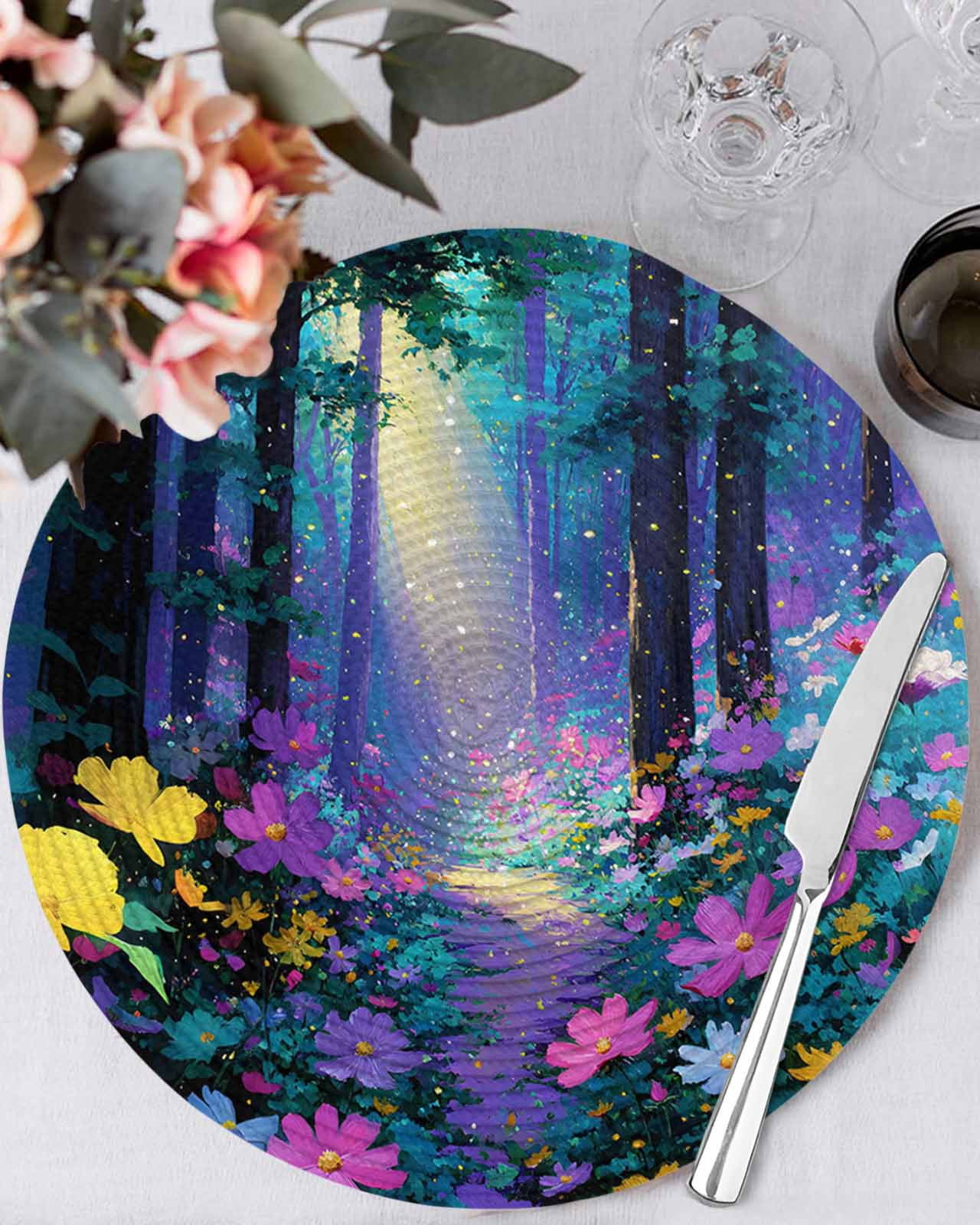 13 Inch Round Placemats Set of 4, Colorful Flowers Non Slip Heat ...