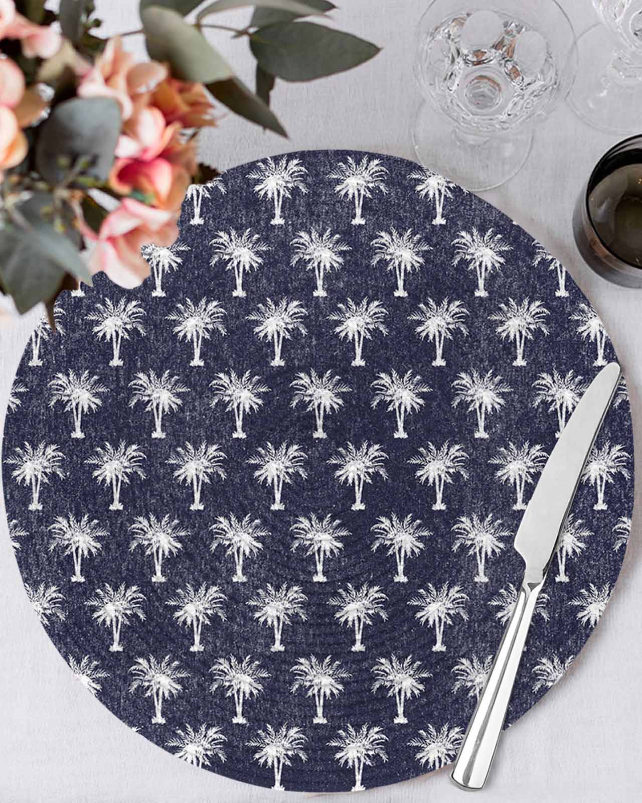 13 Inch Round Placemats Set of 4, Date Tree Non Slip Heat Insulation PP ...