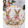 thumbnail image 1 of 13 Inch Round Placemats Set of 4, Easter Bunny Eggs Non Slip Heat Insulation PP Table Mats, Spring Tulips Rustic Rabbits Grey Plaid Washable Place Mats for Kitchen Dining Party Table Decor, 1 of 7
