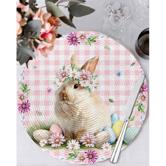 13 Inch Round Placemats Set of 4, Easter Cute Bunny Non Slip Heat ...