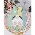 thumbnail image 1 of 13 Inch Round Placemats Set of 4, Easter Non Slip Heat Insulation PP Table Mats, Spring Colorful Bunny Eggs Flower Wood Grain Washable Place Mats for Kitchen Dining Party Table Decor, 1 of 7