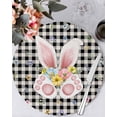 thumbnail image 1 of 13 Inch Round Placemats Set of 4, Easter Non Slip Heat Insulation PP Table Mats, Spring Rabbits Ears Feet Wildflowers Black Plaid Washable Place Mats for Kitchen Dining Party Table Decor, 1 of 7