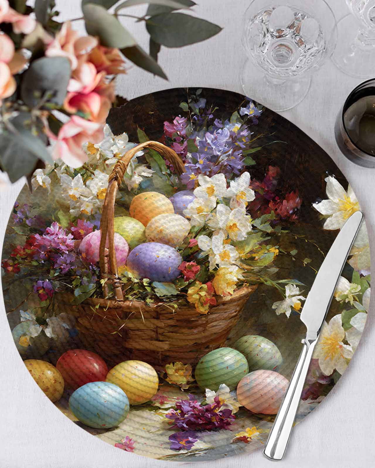 13 Inch Round Placemats Set of 4, Easter Non Slip Heat Insulation PP ...