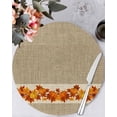 thumbnail image 1 of 13 Inch Round Placemats Set of 4, Fall Non Slip Heat Insulation PP Table Mats, Thanksgiving Orange Pumpkin Maple Leaves Rustic Washable Place Mats for Kitchen Dining Party Table Decor, 1 of 7