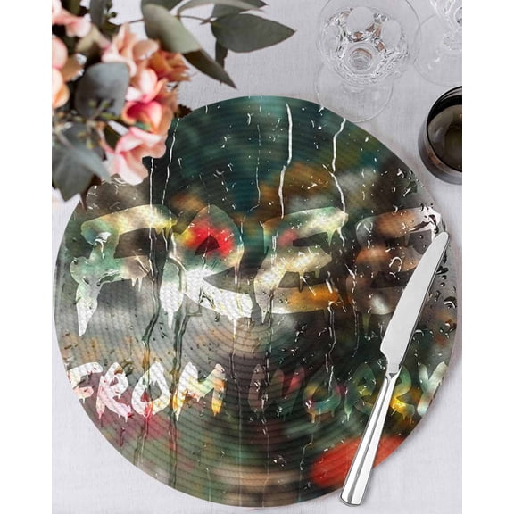 13 Inch Round Placemats Set of 4, Funny Non Slip Heat Insulation PP Table Mats, Modern Abstract Glass Chic Rains Washable Place Mats for Kitchen Dining Party Table Decor