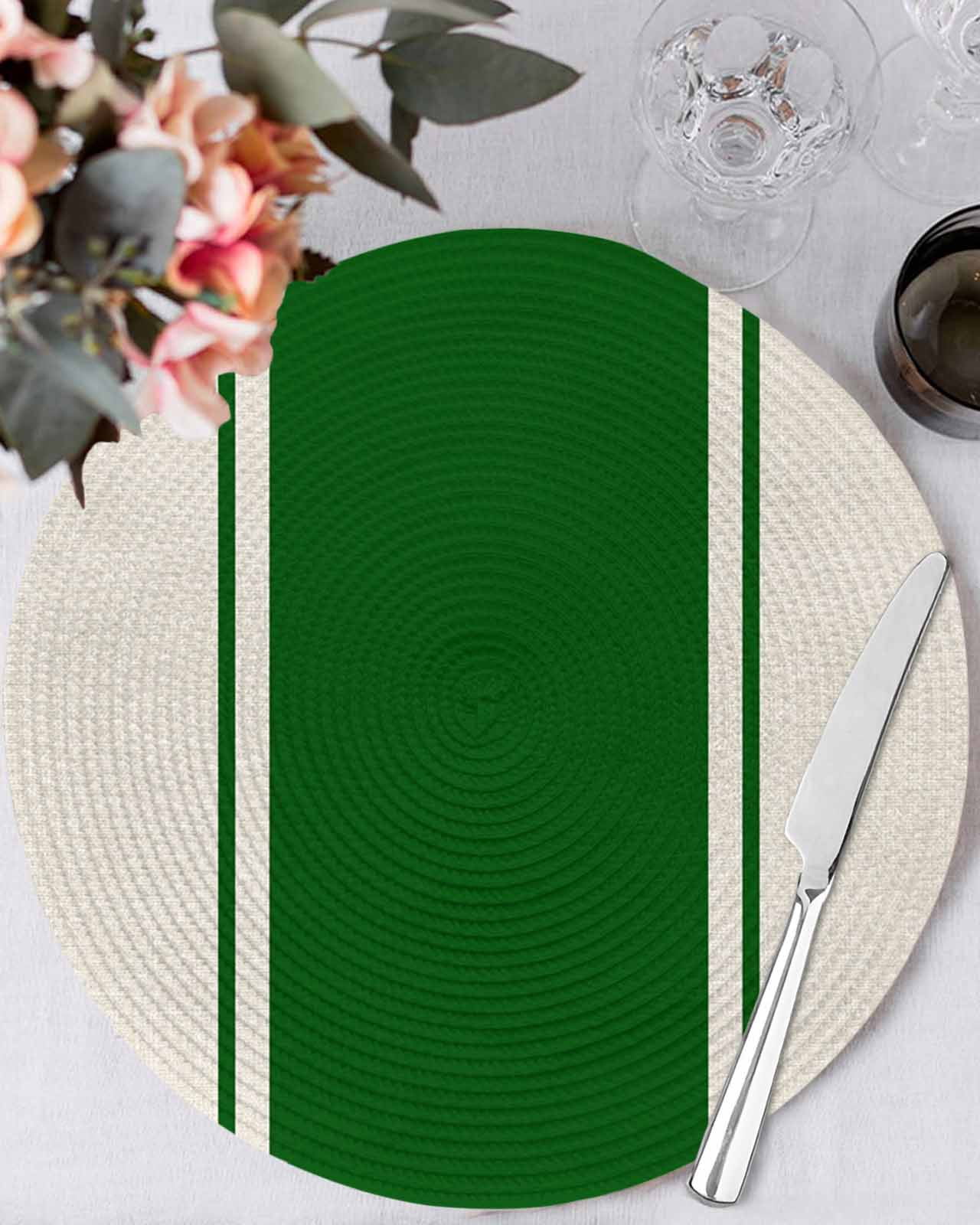 13 Inch Round Placemats Set of 4, Green Vintage Non Slip Heat ...