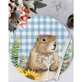 thumbnail image 1 of 13 Inch Round Placemats Set of 4, Groundhog Day Non Slip Heat Insulation PP Table Mats, Blue Plaid Sunflower Spring Floral Washable Place Mats for Kitchen Dining Party Table Decor, 1 of 7