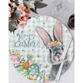 thumbnail image 1 of 13 Inch Round Placemats Set of 4, Happy Easter Non Slip Heat Insulation PP Table Mats, Spring Bunny Easter Eggs Floral Teal Plaid Washable Place Mats for Kitchen Dining Party Table Decor, 1 of 7