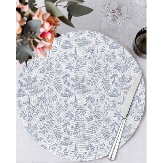 13 Inch Round Placemats Set of 4, Light Blue Dandelion Non Slip Heat Insulation PP Table Mats, Spring Flowers Modern Minimalist Washable Place Mats for Kitchen Dining Party Table Decor