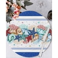 thumbnail image 1 of 13 Inch Round Placemats Set of 4, Navy Starfish Summer Non Slip Heat Insulation PP Table Mats, Ocean Conch Coral Coastal Shell Washable Place Mats for Kitchen Dining Party Table Decor, 1 of 7