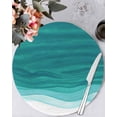 thumbnail image 1 of 13 Inch Round Placemats Set of 4, Ombre Turquoise Waves Non Slip Heat Insulation PP Table Mats, Abstract Art Gradient Modern Washable Place Mats for Kitchen Dining Party Table Decor, 1 of 7