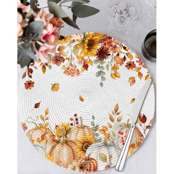 13 Inch Round Placemats Set of 4, Orange Fall Non Slip Heat Insulation ...