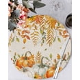 thumbnail image 1 of 13 Inch Round Placemats Set of 4, Orange Fall Non Slip Heat Insulation PP Table Mats, Thanksgiving Pumpkins Weeping Maple Leaf Washable Place Mats for Kitchen Dining Party Table Decor, 1 of 7