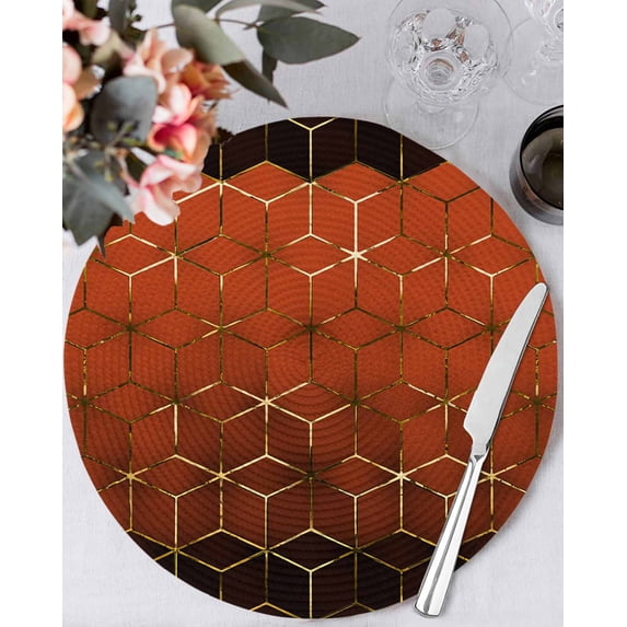 13 Inch Round Placemats Set of 4, Orange Geometric Non Slip Heat Insulation PP Table Mats, Ombre Modern Abstract Art Washable Place Mats for Kitchen Dining Party Table Decor