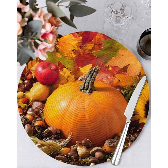 13 Inch Round Placemats Set of 4, Orange Pumpkin Non Slip Heat ...