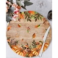 thumbnail image 1 of 13 Inch Round Placemats Set of 4, Orange Yellow Pumpkin Non Slip Heat Insulation PP Table Mats, Thanksgiving Botanical Wooden Leaves Fall Washable Place Mats for Kitchen Dining Party Table Decor, 1 of 7