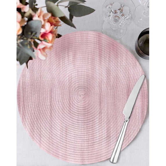 13 Inch Round Placemats Set of 4, Pink Non Slip Heat Insulation PP Table Mats, Modern Abstract Art Ombre Striped Washable Place Mats for Kitchen Dining Party Table Decor