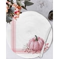 thumbnail image 1 of 13 Inch Round Placemats Set of 4, Pink Pumpkin Non Slip Heat Insulation PP Table Mats, Thanksgiving Fallen Leaves Autumn Stripe Washable Place Mats for Kitchen Dining Party Table Decor, 1 of 7
