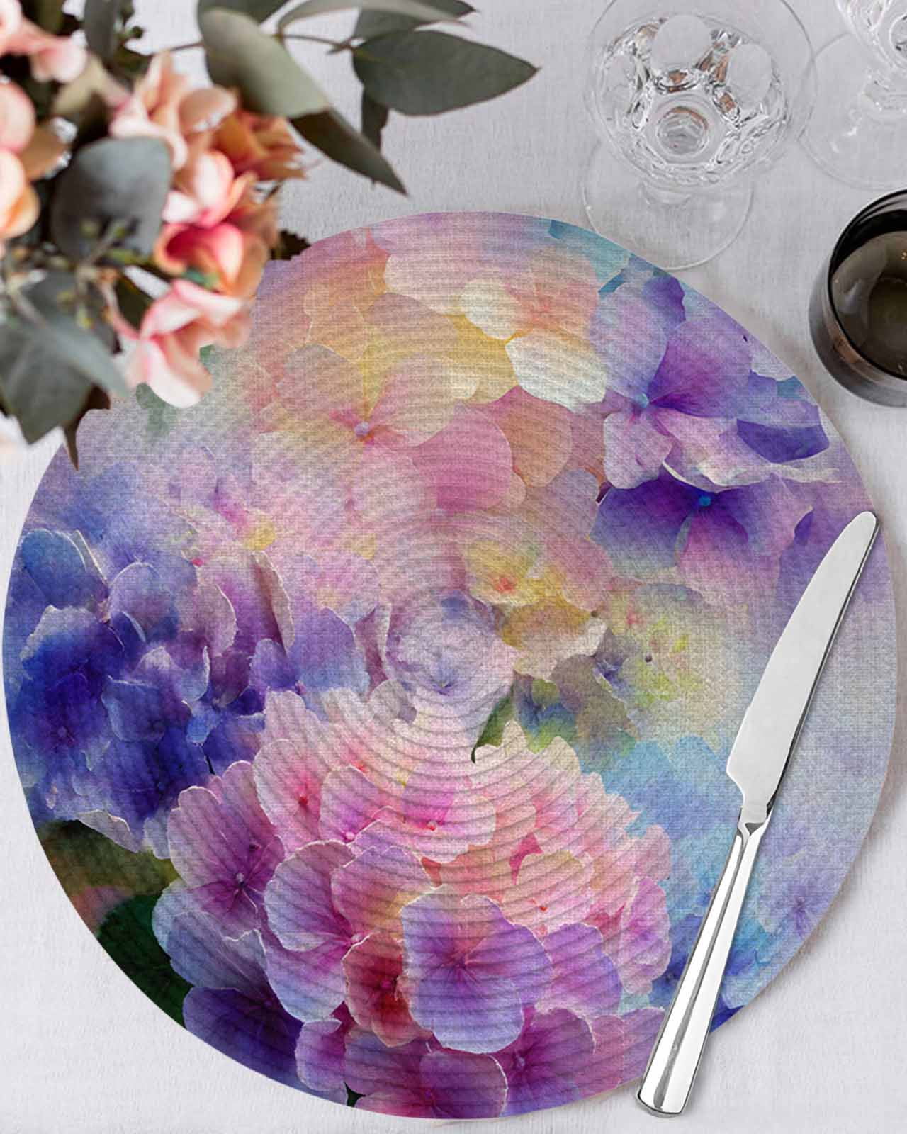 13 Inch Round Placemats Set of 4, Pink Purple Floral Non Slip Heat ...