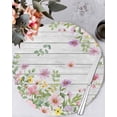 thumbnail image 1 of 13 Inch Round Placemats Set of 4, Pink Purple Flower Non Slip Heat Insulation PP Table Mats, Spring Farmhouse Floral Leaf Wood Grain Washable Place Mats for Kitchen Dining Party Table Decor, 1 of 7