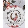 thumbnail image 1 of 13 Inch Round Placemats Set of 4, Pink Roses Non Slip Heat Insulation PP Table Mats, Spring Horseshoes Floral Leaves Gray Wood Washable Place Mats for Kitchen Dining Party Table Decor, 1 of 7
