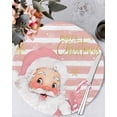 thumbnail image 1 of 13 Inch Round Placemats Set of 4, Pink Santa Christmas Non Slip Heat Insulation PP Table Mats, Snowflake Xmas Pink Striped Washable Place Mats for Kitchen Dining Party Table Decor, 1 of 7