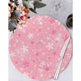 thumbnail image 1 of 13 Inch Round Placemats Set of 4, Pink Snowflake Christmas Non Slip Heat Insulation PP Table Mats, Winter Xmas Snowflake Washable Place Mats for Kitchen Dining Party Table Decor, 1 of 7