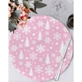thumbnail image 1 of 13 Inch Round Placemats Set of 4, Pink White Christmas Non Slip Heat Insulation PP Table Mats, Xmas Tree Snowflake Winter Abstract Washable Place Mats for Kitchen Dining Party Table Decor, 1 of 7