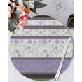 thumbnail image 1 of 13 Inch Round Placemats Set of 4, Purple Geometric Non Slip Heat Insulation PP Table Mats, Stripes Boho Spring Flowers Country Rural Washable Place Mats for Kitchen Dining Party Table Decor, 1 of 7