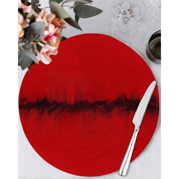 13 Inch Round Placemats Set of 4, Red Black Ombre Non Slip Heat Insulation PP Table Mats, Modern Abstract Art Washable Place Mats for Kitchen Dining Party Table Decor