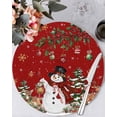 thumbnail image 1 of 13 Inch Round Placemats Set of 4, Red Christmas Snowman Non Slip Heat Insulation PP Table Mats, Xmas Snowflake Elk Tree Balls Washable Place Mats for Kitchen Dining Party Table Decor, 1 of 7