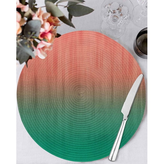 13 Inch Round Placemats Set of 4, Red Green Ombre Non Slip Heat Insulation PP Table Mats, Modern Art Gradient Orange Washable Place Mats for Kitchen Dining Party Table Decor