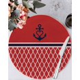 thumbnail image 1 of 13 Inch Round Placemats Set of 4, Red Morocco Non Slip Heat Insulation PP Table Mats, Ocean Nautical Anchor Stripe Geometric Washable Place Mats for Kitchen Dining Party Table Decor, 1 of 7