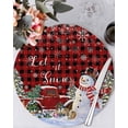 thumbnail image 1 of 13 Inch Round Placemats Set of 4, Red Plaid Snowman Christmas Non Slip Heat Insulation PP Table Mats, Snowflake Red Truck Xmas Tree Gifts Washable Place Mats for Kitchen Dining Party Table Decor, 1 of 7