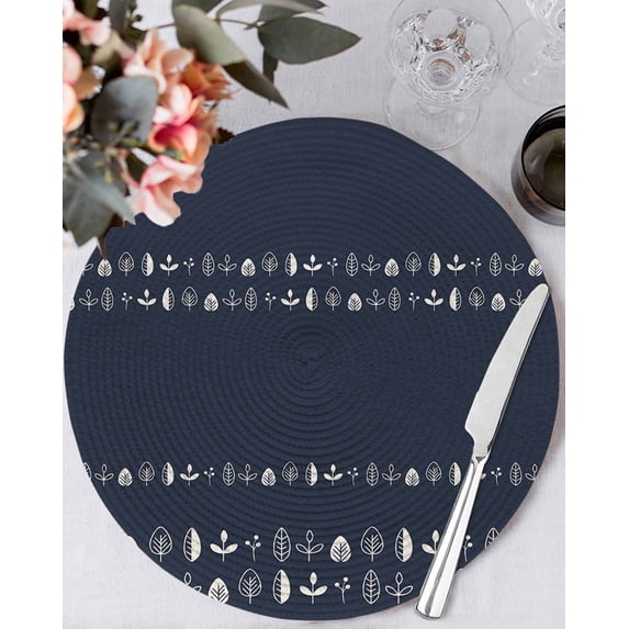 13 Inch Round Placemats Set of 4, Rustic Botanical Non Slip Heat Insulation PP Table Mats, Japanese Herb on Black Simple Art Washable Place Mats for Kitchen Dining Party Table Decor