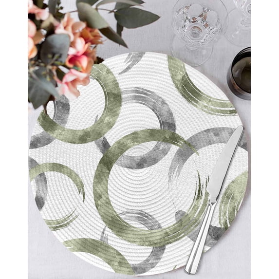 13 Inch Round Placemats Set of 4, Sage Green Grey Non Slip Heat Insulation PP Table Mats, Geometric Circle Modern Abstract Simple Art Washable Place Mats for Kitchen Dining Party Table Decor