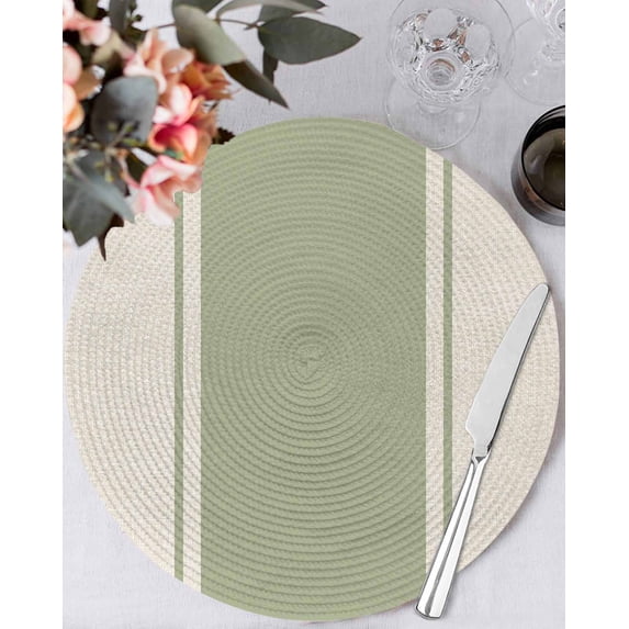 13 Inch Round Placemats Set of 4, Sage Green Vintage Non Slip Heat Insulation PP Table Mats, Geometric Stripes Simple Lines Washable Place Mats for Kitchen Dining Party Table Decor