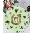 thumbnail image 1 of 13 Inch Round Placemats Set of 4, Saint Patrick's Day Non Slip Heat Insulation PP Table Mats, Spring Horseshoe Green Clovers Leaves Washable Place Mats for Kitchen Dining Party Table Decor, 1 of 7