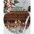 thumbnail image 1 of 13 Inch Round Placemats Set of 4, Spring Botanical Non Slip Heat Insulation PP Table Mats, Farmhouse Black Plaid Brown Wooden Grain Washable Place Mats for Kitchen Dining Party Table Decor, 1 of 7