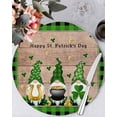 thumbnail image 1 of 13 Inch Round Placemats Set of 4, St. Patrick's Day Non Slip Heat Insulation PP Table Mats, Green Gnomes Shamrocks Gold Coin Plaid Washable Place Mats for Kitchen Dining Party Table Decor, 1 of 7