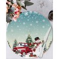thumbnail image 1 of 13 Inch Round Placemats Set of 4, Teal Christmas Snowman Non Slip Heat Insulation PP Table Mats, Xmas Truck Tree Snowflake Washable Place Mats for Kitchen Dining Party Table Decor, 1 of 7