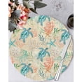 thumbnail image 1 of 13 Inch Round Placemats Set of 4, Teal Red Coastal Non Slip Heat Insulation PP Table Mats, Summer Beach Nautical Sea Turtle Coral Starfish Washable Place Mats for Kitchen Dining Party Table Decor, 1 of 7