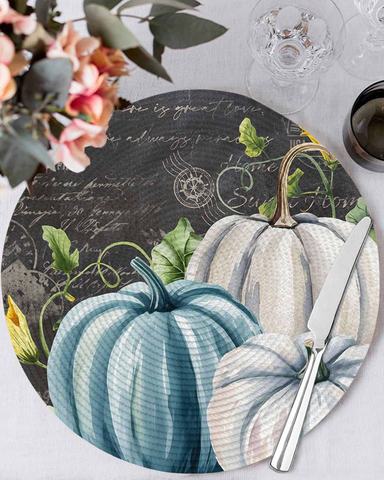 13 Inch Round Placemats Set of 4, Thanksgiving Black Non Slip Heat ...