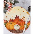thumbnail image 1 of 13 Inch Round Placemats Set of 4, Thanksgiving Orange Pumpkins Non Slip Heat Insulation PP Table Mats, Fall Leaves Autumn Rustic Washable Place Mats for Kitchen Dining Party Table Decor, 1 of 7