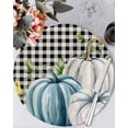 thumbnail image 1 of 13 Inch Round Placemats Set of 4, Thanksgiving Pumpkin Non Slip Heat Insulation PP Table Mats, Blue White Fall Leaves Black Plaid Washable Place Mats for Kitchen Dining Party Table Decor, 1 of 7