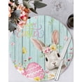 thumbnail image 1 of 13 Inch Round Placemats Set of 4, Turquoise Easter Non Slip Heat Insulation PP Table Mats, Spring Easter Bunny Eggs Floral Wooden Washable Place Mats for Kitchen Dining Party Table Decor, 1 of 7