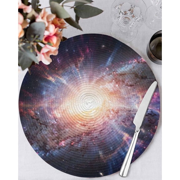 13 Inch Round Placemats Set of 4, Universe Explosion Non Slip Heat Insulation PP Table Mats, Modern Abstract Galaxy Universe Washable Place Mats for Kitchen Dining Party Table Decor
