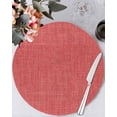 thumbnail image 1 of 13 Inch Round Placemats Set of 4, Vintage Coral Red Non Slip Heat Insulation PP Table Mats, Farmhouse Retro Solid Color Linen Texture Washable Place Mats for Kitchen Dining Party Table Decor, 1 of 7
