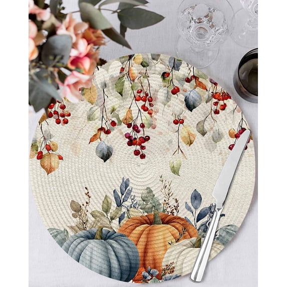 13 Inch Round Placemats Set of 4, Vintage Orange Blue Fall Non Slip ...