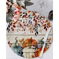 thumbnail image 1 of 13 Inch Round Placemats Set of 4, Vintage Orange Blue Fall Non Slip Heat Insulation PP Table Mats, Thanksgiving Maple Leaf Pumpkins Vintage Washable Place Mats for Kitchen Dining Party Table Decor, 1 of 7